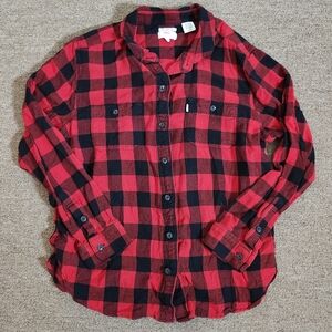 Levis Womens Top Black & Red Plaid Long Sleeve Boyfriend Fit Size XL